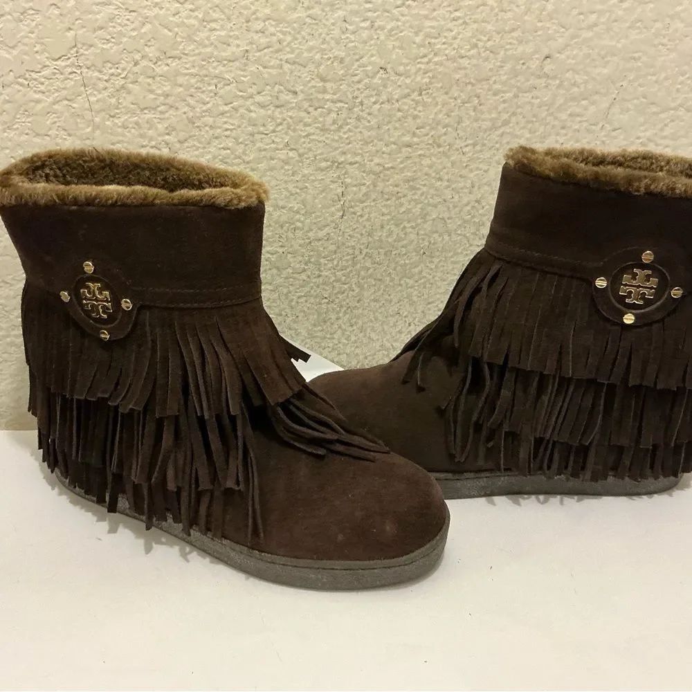 Tory Burch Collins Dark Brown Fringe Winter Boots size 7 retail $328
